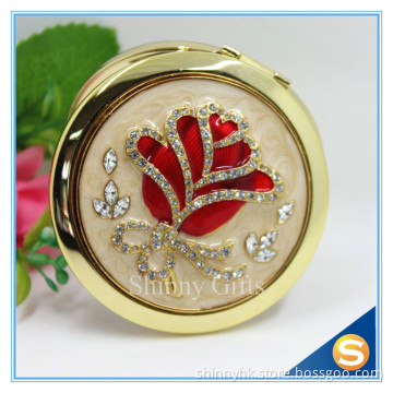 Shinny Gifts Rose Design Hand Make up Mirror Luxury Crystal Cosmetic Mirror